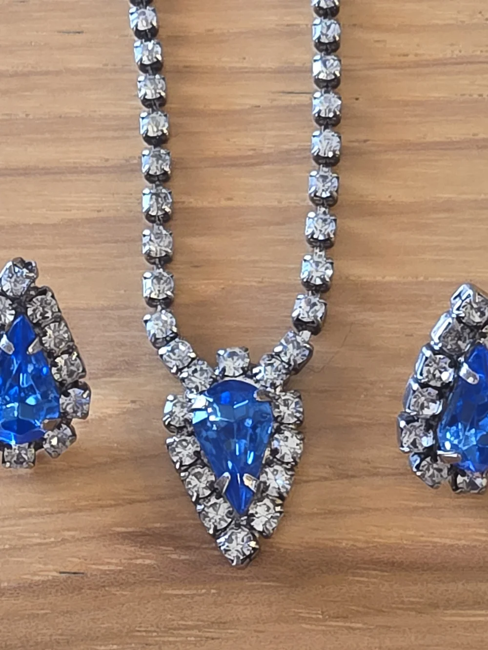 Blue Crystal Teardrop Necklace and Earrings Set Statement Jewelry